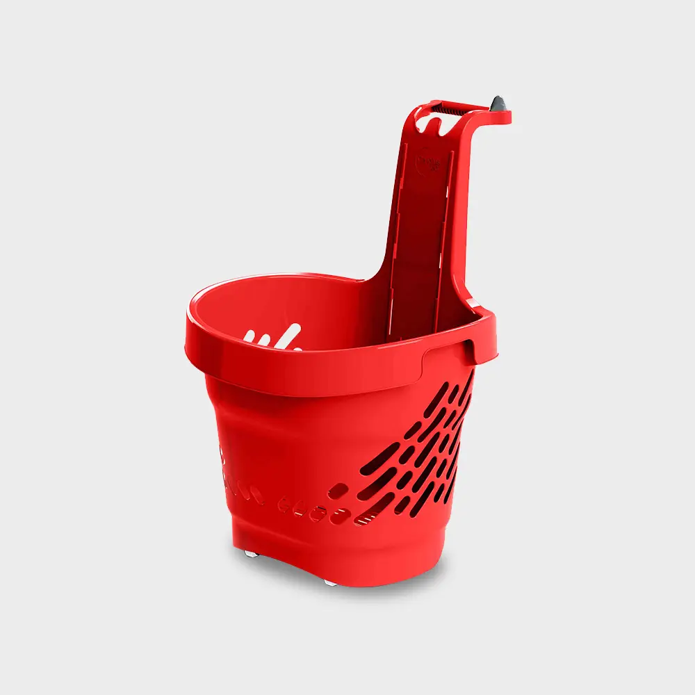 Joalpe's Genplus 360° movement 4-wheeled plastic shopping basket in Red Colour