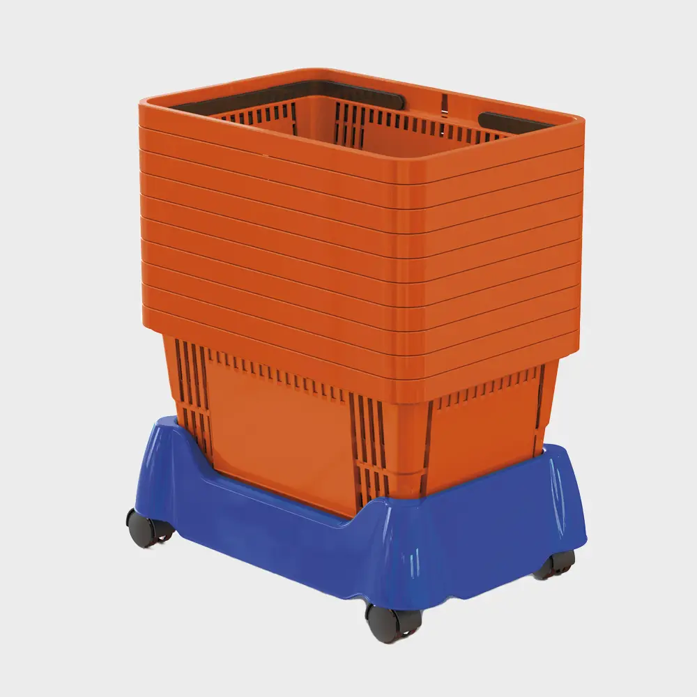 Joalpe's ((22ltr / 28ltr) Plastic Shopping Basket Blue Stacker With Wheels.