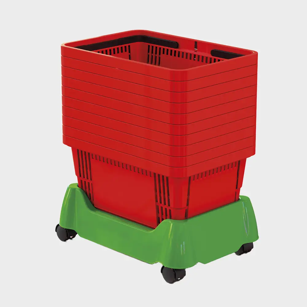 Joalpe's ((22ltr / 28ltr) Plastic Shopping Basket Green Stacker With Wheels.