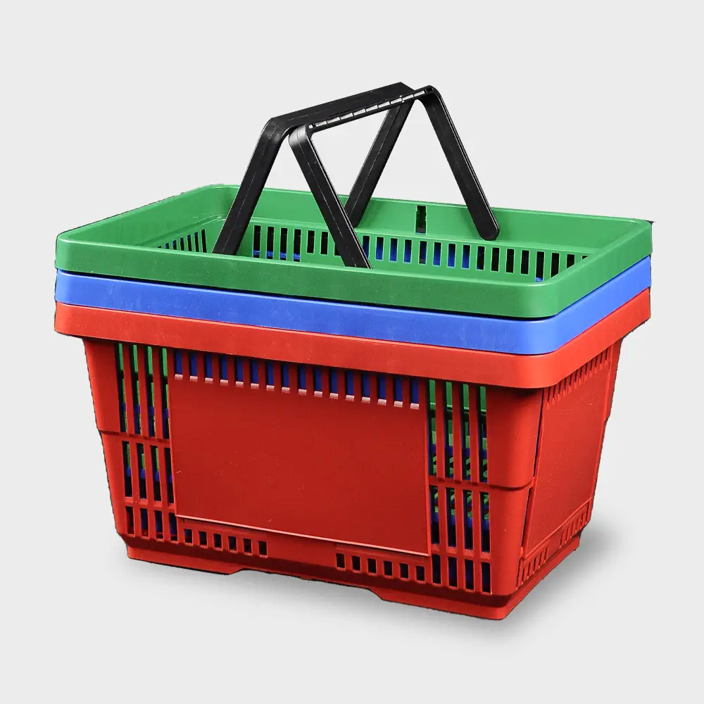 Red, Green & Blue Plastic Shopping Basket with 2 Handles available in 22L and 28L by Joalpe International UK
