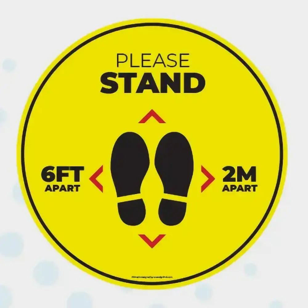 Yellow color please stand social distancing floor stickers by Joalpe International UK