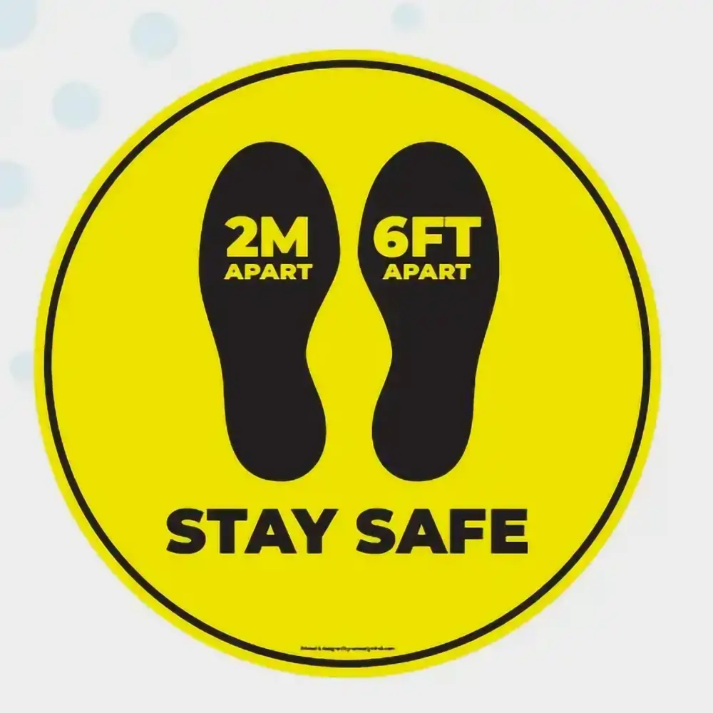 Yellow Color Stay Safe Social Distancing Floor Stickers by Joalpe International UK