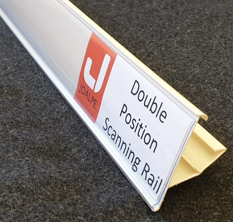 Jolape's Double Position Scanning Rail For Use On Tegometall & Caem Shelving For Product Display