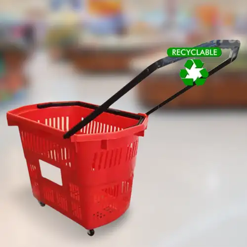 55 litre wheeled plastic shopping basket (red) by Jolape International UK